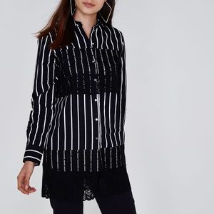 NWT River Island Black Stripe Lace Panel Shirt